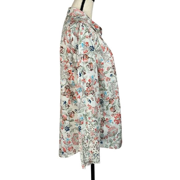 Sundance Large Top Floral Long Sleeve Embroidered Cut-Outs Lightweight Collared - Picture 5 of 8